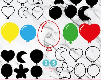 Balloon SVG Bundle, Balloon PNG Clipart, Balloon Outline SVG,Balloon Silhouette Cut File,Party,Birthday,Balloon Line Art, Kids Party