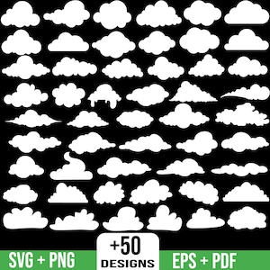 Clouds SVG Bundle, Set of Clouds, Clouds Clipart, White Clouds, Fluffy Clouds PNG, Cute Clouds Bundle Pack, Instant Digital Download