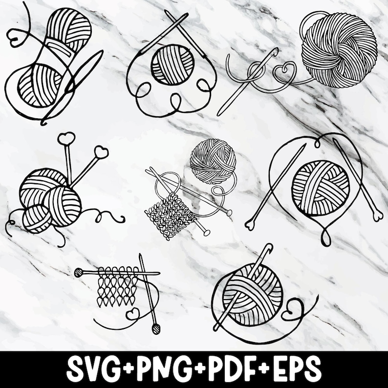 Crochet SVG Bundle, Knittingt SVG , Yarn Line Art SVG, Heart, Hook ...