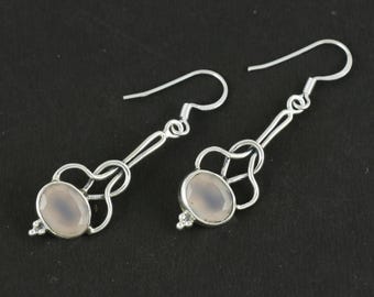 Handcrafted Pink Chalcedony Earring ,Sterling Silver Earrings