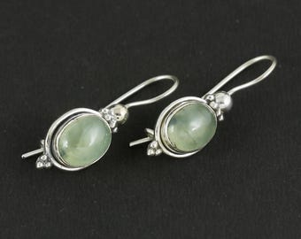 Handgjorda prehnitörhängen, örhängen i sterlingsilver
