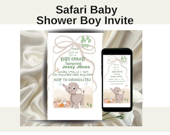 Safari  Baby shower Boy invite  | jungle theme Animal invitation |