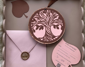 Hochzeitseinladung personalisiert mit Baum des Lebens/ Runde Hochzeitskarte/ Einladung Hochzeit / Hochzeitseinladung / Baumwollpapier