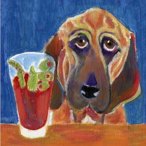 Bloodhound dog art card, 5&quot; x 5&quot; blank card greeting card bloody mary