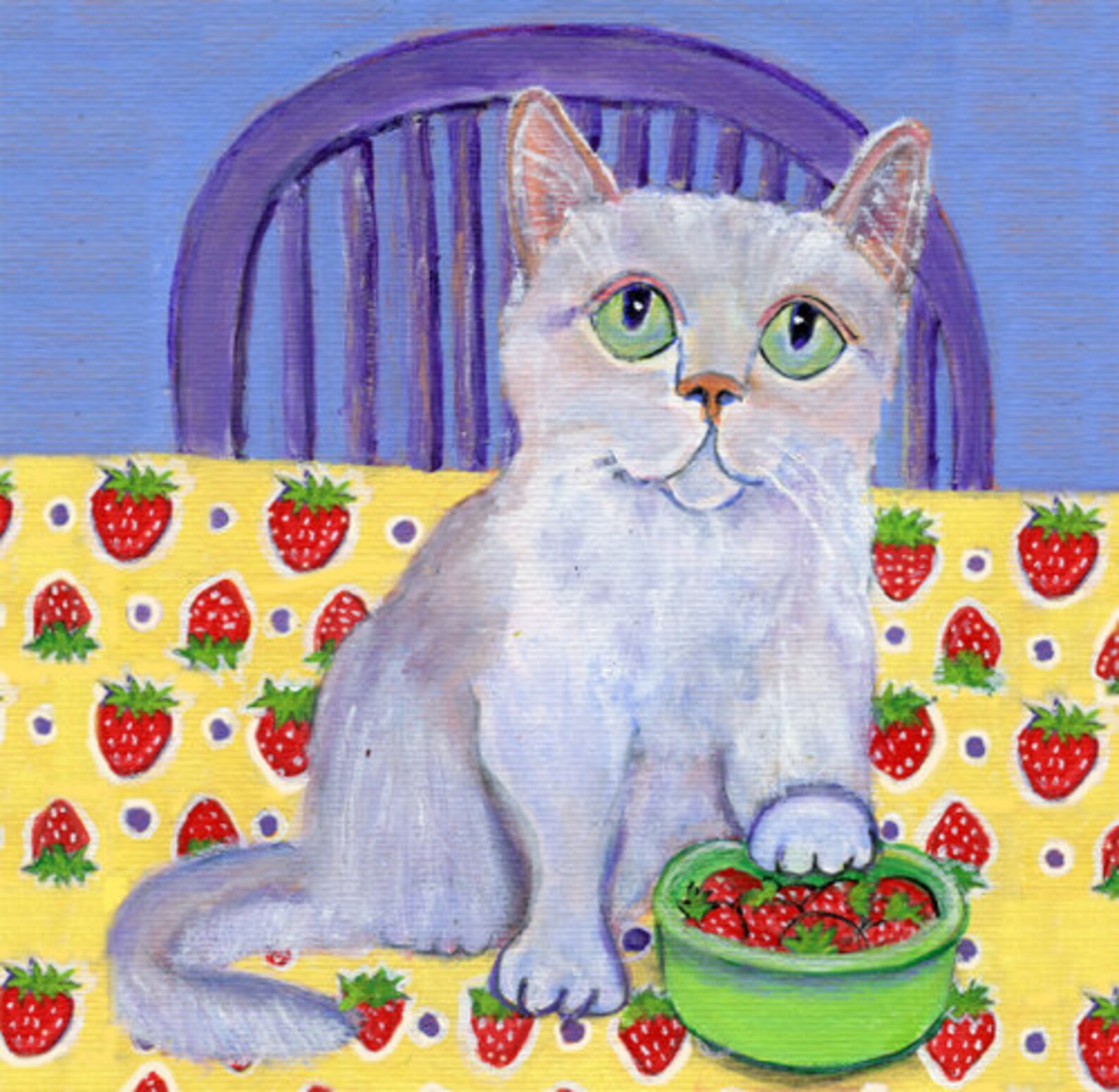 Cat Art Card strawberry Cat 5 X 5 Etsy