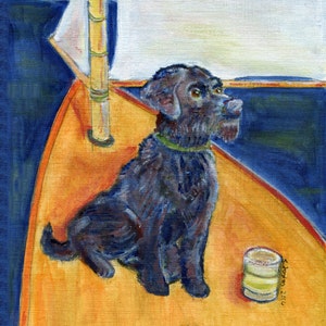 Portuguese water dog, &quot;Salty dog&quot;, 5&quot; x 5&quot; blank card, dog art