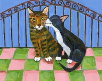 Cat love art card,   "Do you have to do that?" 5" x 5" blank card, greeting card