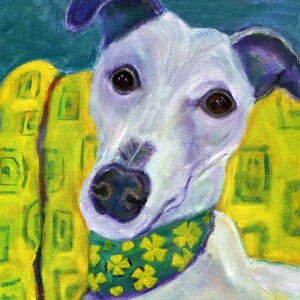 Greyhound art &quot;white greyhound&quot;, 5&quot; x 5&quot; blank card