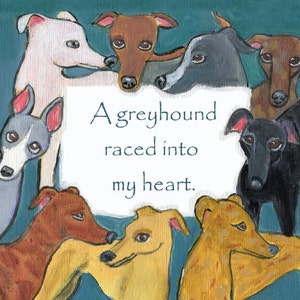 Greyhound art card, 5&quot; x 5&quot; blank card, dog art, blank inside