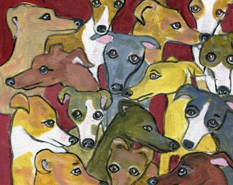 Greyhound art, "Greyhound Patterns", 5" x 5" blank card