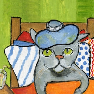 Cat Art, &quot;Sick kitty&quot;,  5&quot; x 5&quot; blank card