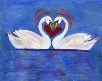 Blank card, "Swans in Love", Valentine card, Love card, engagement card, wedding card, anniversary card