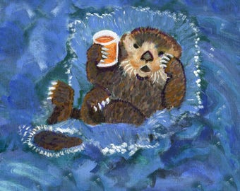 Otter's Fuzzy Navel, 5" x 5" blank card, Animal Spirits