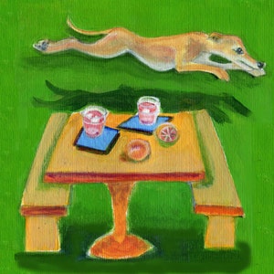 Greyhound art card, 5" x 5" blank card, dog art,