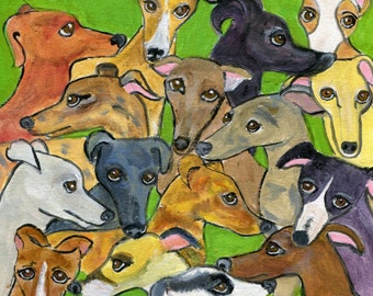 Greyhound Art Card: Colorful Dog Painting, Blank Greeting Card (5x5)