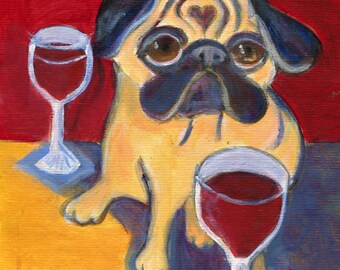 Pug dog art card, 5" x 5" blank art card, dog art, pug painting