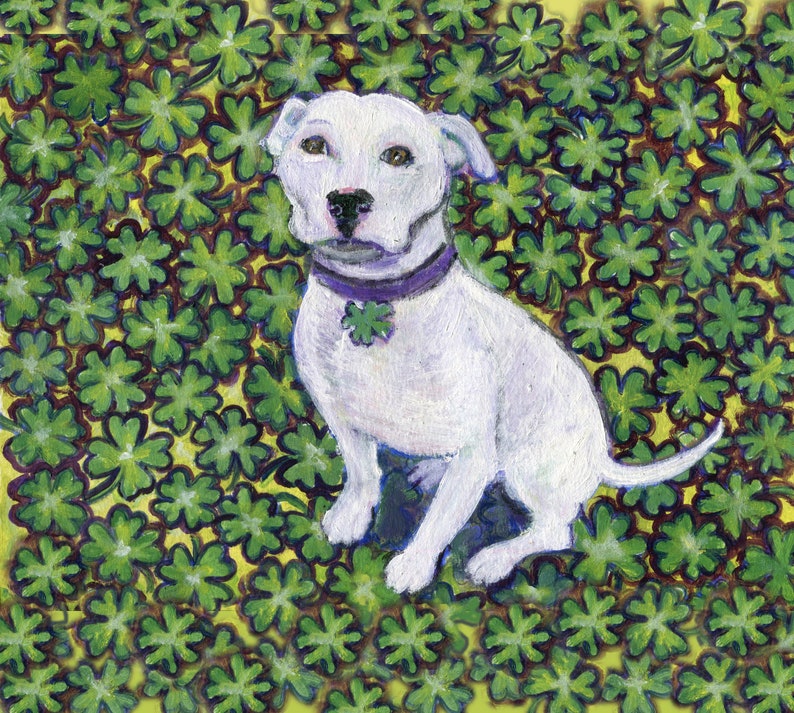 St. Paddy's Day,St. Patrick's Day, Pitbull card art, Pitbull with shamrocks image 2