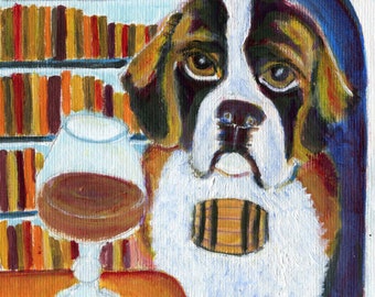 St. Bernard dog art, 5" x 5" blank card, dog painting