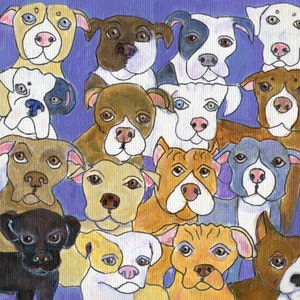 Ptibull art, Pitbulls in purple, 5&quot; x 5&quot; blank card