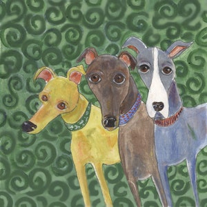 Greyhound art &quot;Greyhound Swirls&quot;, 5&quot; x 5&quot; blank card, greyhound, lurchers,