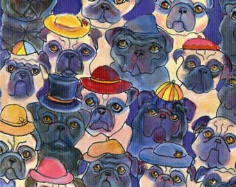 Pug Art Card, "Pugs in  Hats," 5" x 5" blank card