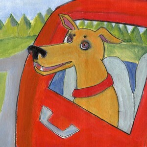Dog art card,&quot;Car Ride&quot; , 5&quot; x 5&quot; blank art card, greeting card, friendship, bon voyage, thinking of you, have fun on your vacation