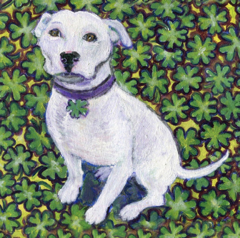 St. Paddy's Day,St. Patrick's Day, Pitbull card art, Pitbull with shamrocks image 1