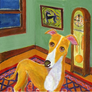 Greyhound art card, &quot;Greyhound Time&quot; , 5&quot; x 5&quot; blank card