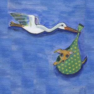 Greyhound art, &quot;New greyhound&quot; , 5&quot; x 5&quot; blank card, print of greyhound painting