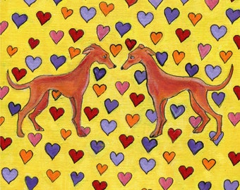 Greyhound Love Art Card: Anniversary or Valentine's Day