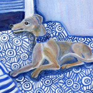 Greyhound art card, &quot;Greyhound at night&quot; , 5&quot; x 5&quot; blank card, friendship, missing you, thinking of you