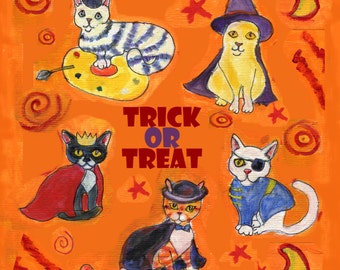 Halloween Cats iArt Card: Cats in Costume Blank Inside Greeting Card