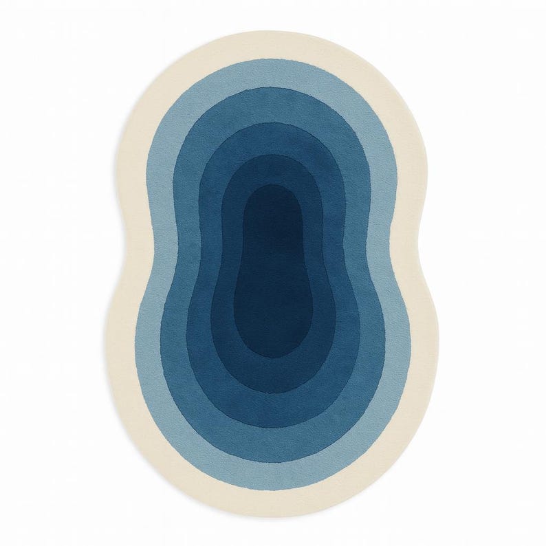 Modern Blue Organic Shape Wool Rug | Hand-tufted Gradient Abstract ...