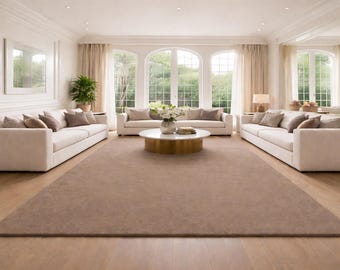 Hand Tufted Taupe Wool Area Rug – Plush Minimalist Neutral Carpet for Living Room