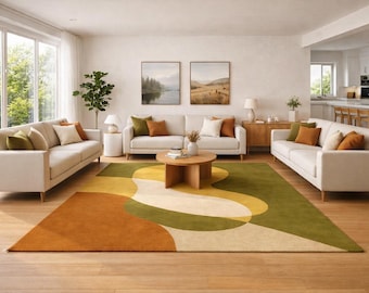 Hand Tufted Wool Rug – Modern Abstract Earth Tone Organic Carpet