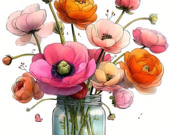 Clipart fleurs fantaisistes de printemps 78 JPG : graphiques floraux (téléchargement numérique)