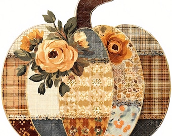 Patchwork Pumpkin CLIPART, Halloween Decor, Witch Hat Art, Fall Wall Art, 25 Pumpkin, Autumn Cute, Pumpkin Face, Jack O Lantern, Rustic Fall