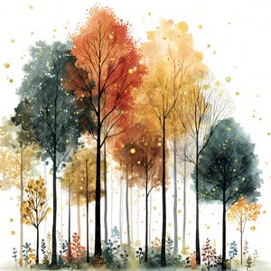 33 höstträd clipart, guldfärgade höstträd, festliga clipart, utskrivbara akvarellbilder, högkvalitativa JPG-bilder, digital nedladdning, papperspyssel