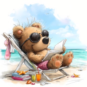 Cute Little Summer Woodland Clip Art Bundle | Over 30 High-Quality Jpg Graphics | Beach, Animals, Pool Party & Summer Designs