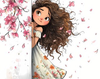 51 JPG Peeking Girl & Flower Spring Clipart | Whimsical Nursery Graphics, Floral Girl Illustration, Digital Download for Crafts Scrapbooking