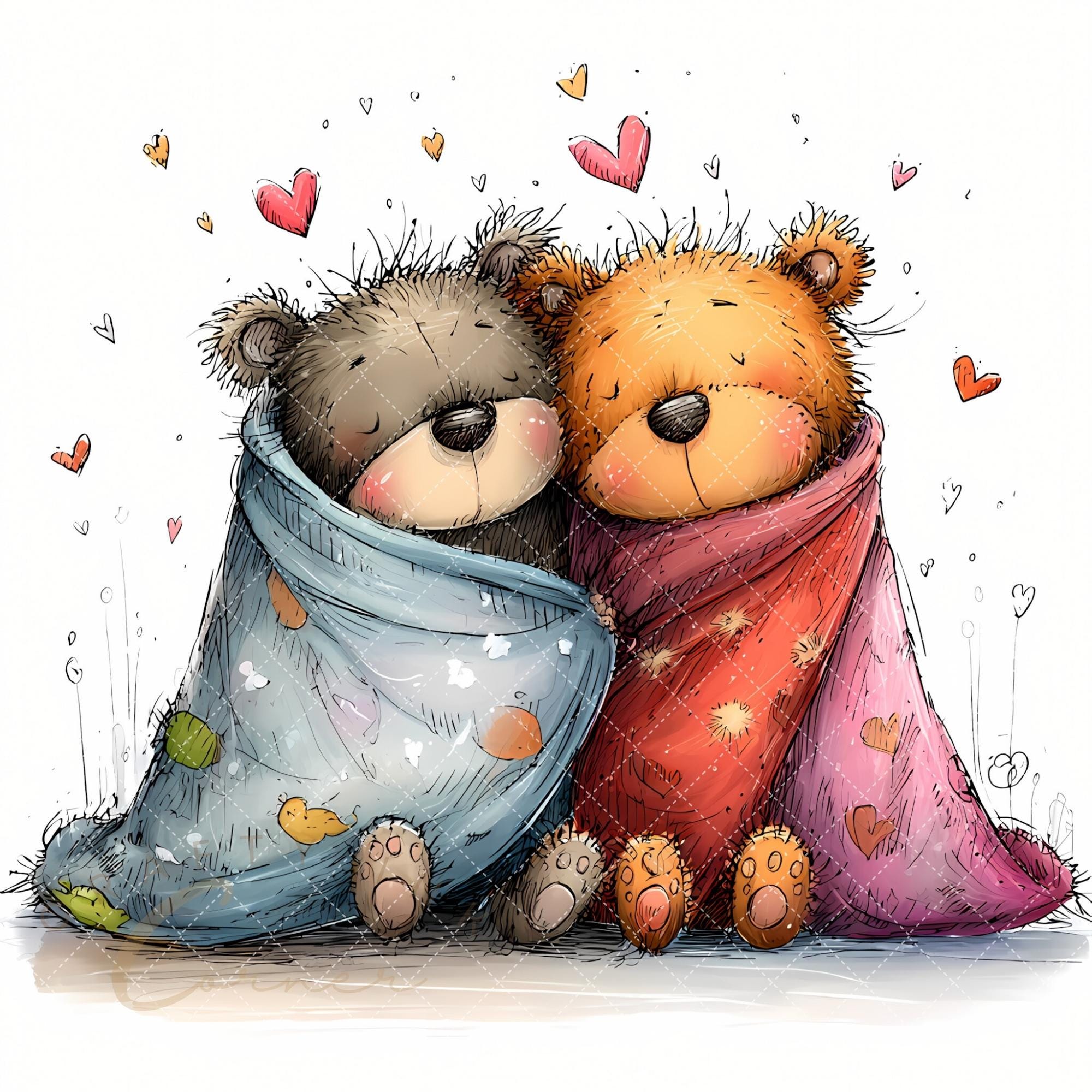 Valentines Teddy Bear Clipart Bundle, Watercolor Love Couple Graphics ...