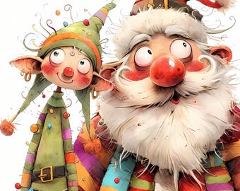 33 Quirky Christmas Santa Elf Clipart Christmas Elves Clipart JPG Winter Watercolor Designs Paper Crafts Commercial Use Digital Download