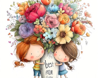 24 Mother’s Day JPG Bundle, Mom Clipart Designs, Mothers Day Wreath Png, Happy Mothers Day, Floral Watercolors Digital Designs
