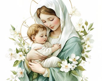 27 Virgin Mary with Baby Jesus Clip Art, Christmas Nativity Printable Images, Catholic Digital Download, Holy Scrapbooking Paper Crafts JPG