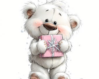 Festive Pink Teddy Bear Clipart: Festive Holiday Graphics (Digital Download - 85 JPGs)