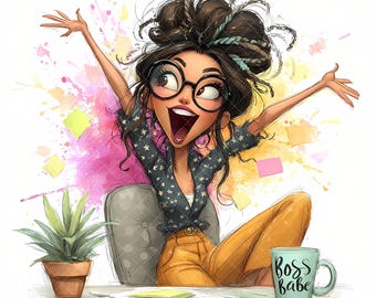 32 JPEG Whimsical Funny Working Girls Clipart Bundle Quirky Lady Boss Clipart Corporate Girl Instant Download Junk Journal Scrapbooking