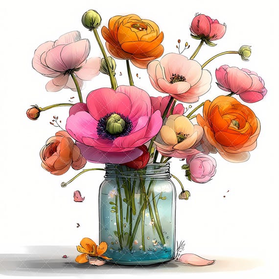 78 JPG Whimsical Flowers Spring Clipart: Floral Graphics (Digital Download)
