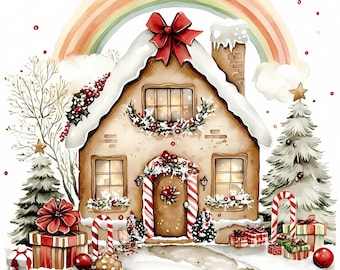 Watercolor Gingerbread Clipart - Christmas JPG - Cute Clipart - Gingerbread Cookies - Gingerbread House - Hot Cocoa Clipart - Commercial use
