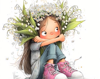 Spring Clipart JPG, 63 Whimsical Girl with Flowers Graphics Bundle