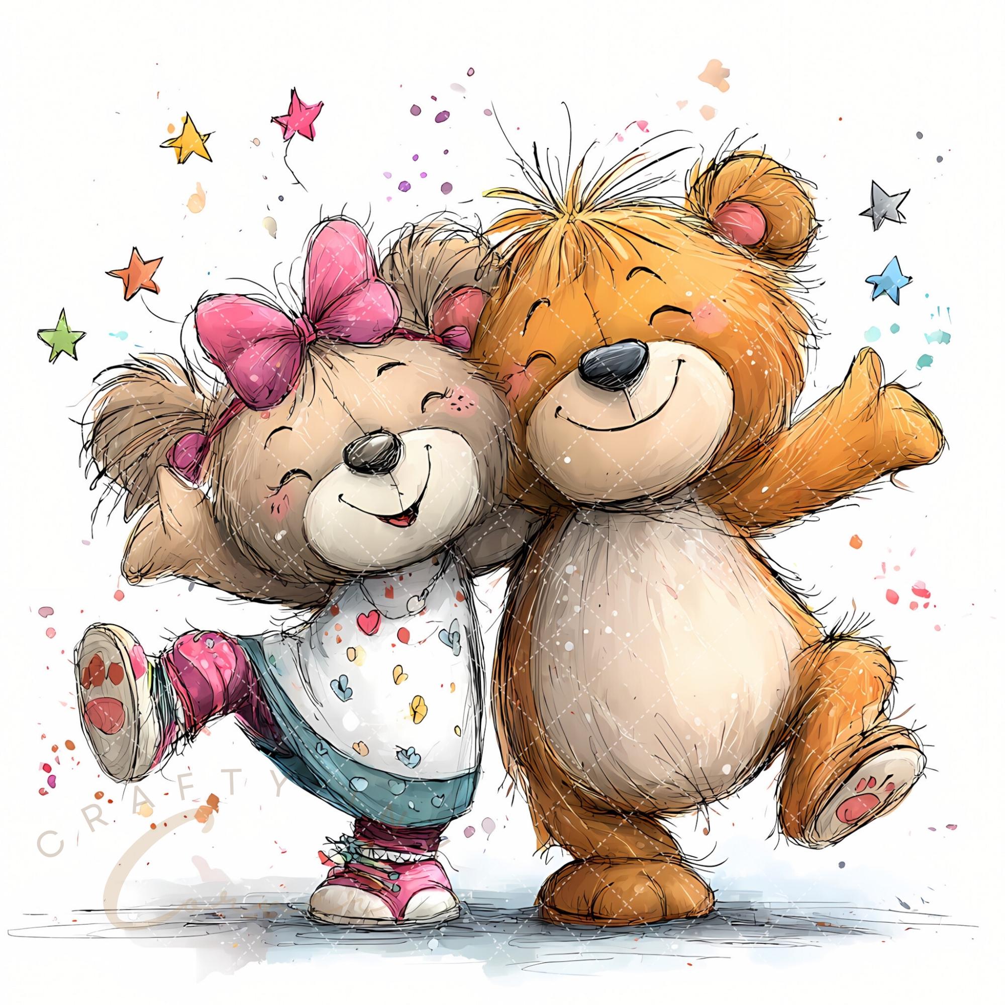 Valentines Teddy Bear Clipart Bundle, Watercolor Love Couple Graphics ...